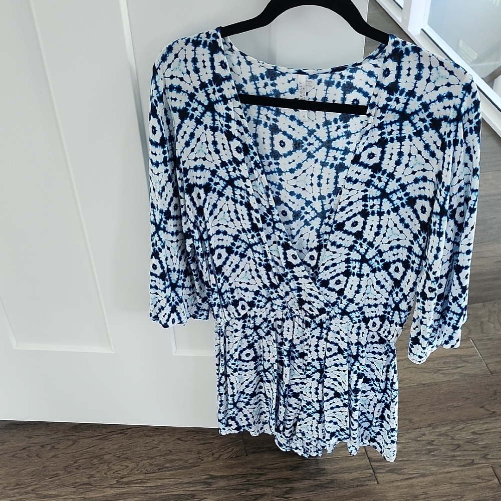 Seafolly Navy and White Geometric Blouse
